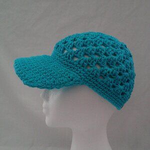 Handmade Crochet Baseball Cap - Turquoise
